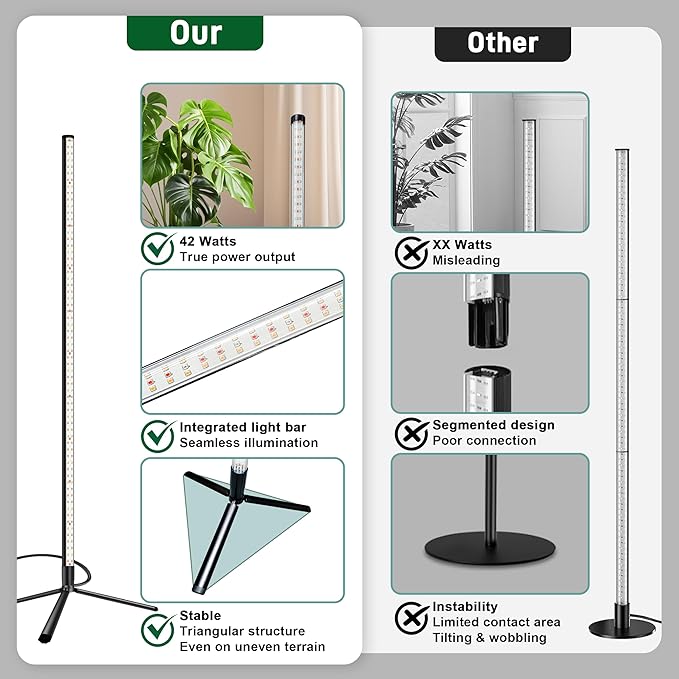 T8 LED Standing Grow Light for Indoor Plants with Timer 42W Full Spectrum Plant Light with 243 LEDs 4FT Height Tripod Stand Wide Coverage Floor Grow Lamp
