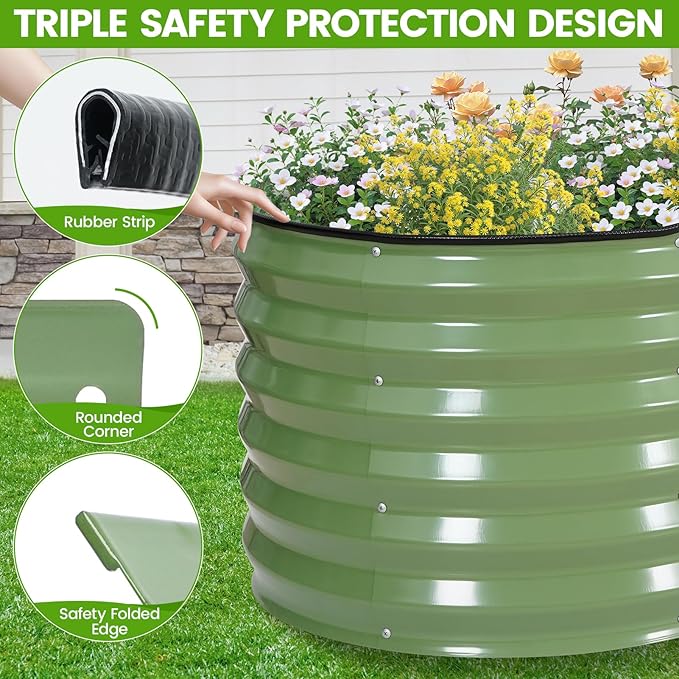 G GOOD GAIN Raised Garden Beds - 8x2x1.4ft Galvanized Planter Boxes Kit with Protective Tape &amp Gloves &amp Tools | Oval Metal Outdoor Raised Bed for Gardening Vegetables Fruits Flowers Herbs