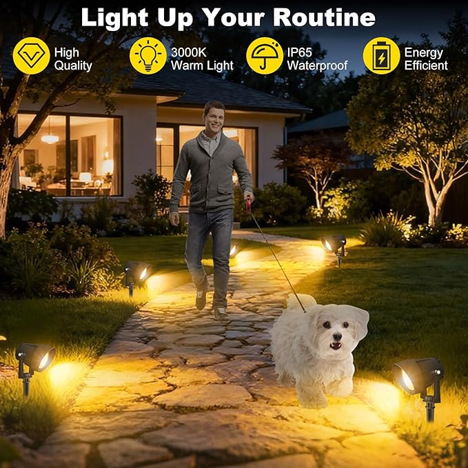 Landscape Spot Lights Outdoor Dusk to Dawn Outdoor Lighting with IP65 Waterproof Auto On/Off 3000K Warm White Plug in Spotlight for Yard Tree Wall Pathway Flag Pole House 4 Pack