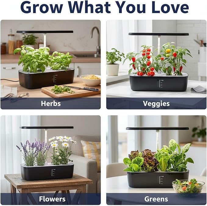 Soil-Free Hydroponics Growing System - 12 Pods with Smart LED Screen Adjustable Height 4L Tank LED Grow Light for Indoor Plants Grow Herbs Year-Around Hydro Garden Gifts for Plant Lovers
