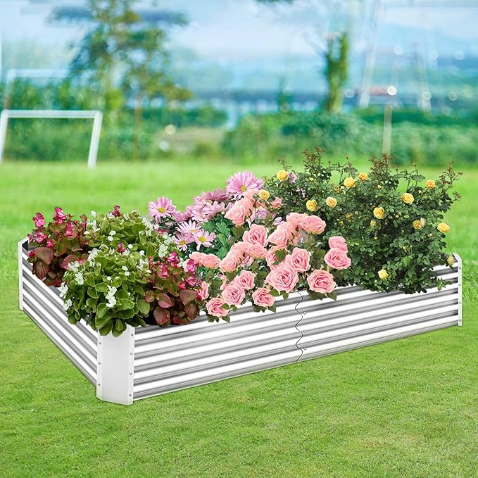 6x3x1 Galvanized Raised Garden Bed w/Mini Greenhouse Outdoor Large Garden Bed Planter Box Planter Raised Bed Outdoor for VegetablesFlowerHerb