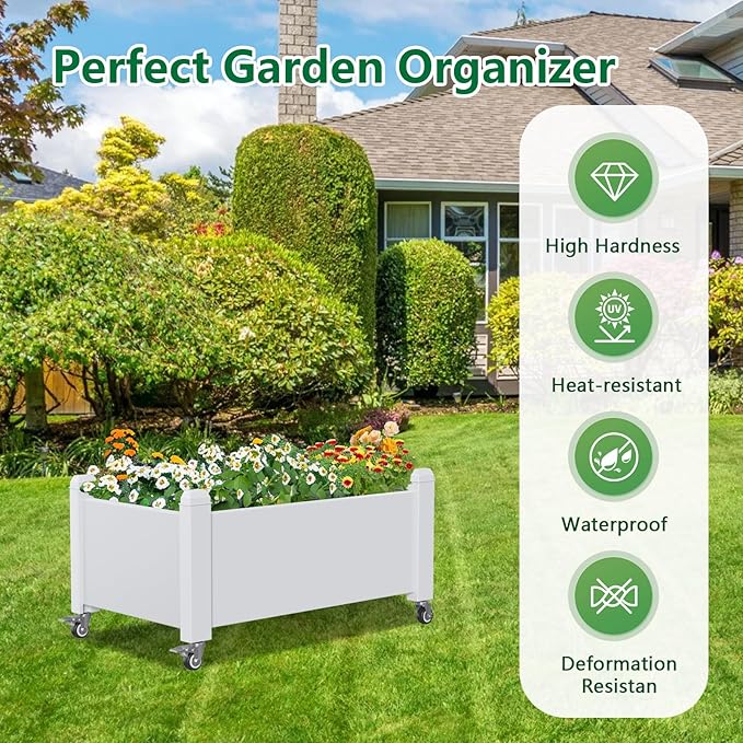 Elevated Raised Garden Bed with LegsOutdoor Large Resin Patio Planter Box Stand Divisible with Drain PlugWater Monitor for Plants Vegetables Flowers Fruits(Ashen)