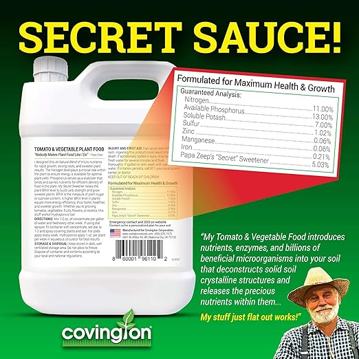 Covington Organic Liquid Tomato &amp Vegetable Fertilizer (32oz) – Easy-to-Use Water-Soluble Plant Food for Tomatoes Peppers and Edibles – Natural Garden Nutrients