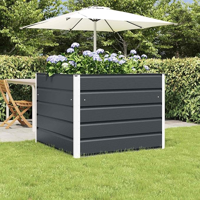 Outdoor Metal Raised Garden Bed Steel Planter Box for Gardening Vegetables Fruits Flowers Easy Assembly 39.37 x 39.37 x 29.53 in Anthracite-729