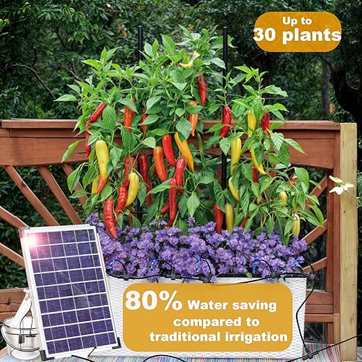 RISINGUP Solar Drip Irrigation System with Timer Programmable Smart Watering with 2200mAh Battery Automatic Plants Watering System for 30 Potted Plants Outdoor Garden Patio Balcony Greenhouse