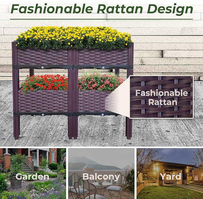 Doppy Planter Boxes Raised Garden BedPlanter Boxes Raised Garden Bed with Legs Set of 4 Planters for Outdoor Indoor Plants Elevated Garden Boxes Plant Pots for Flowers Vegetables Fruits Herbs