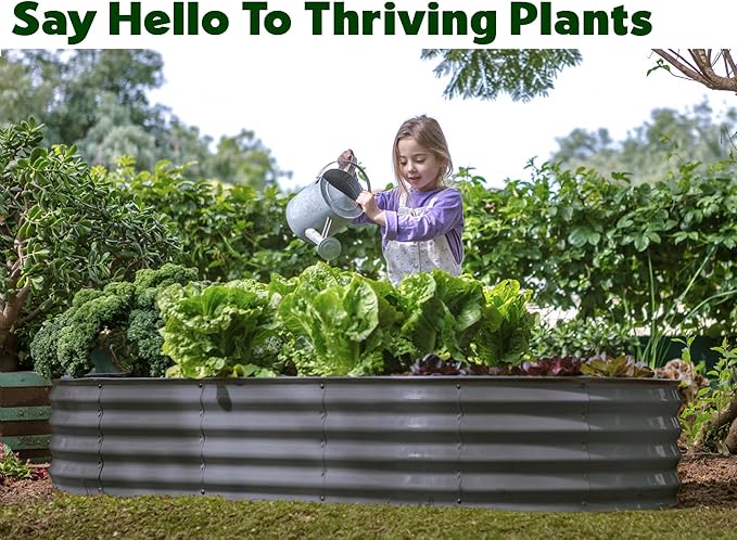 Plant &amp Plot Galvanized Raised Garden Beds Outdoor // 6×3×1 ft Planter Raised Beds for Gardening Vegetables Flowers // Large Metal Garden Box // Patented Tool-Free Design (Dark Gray)