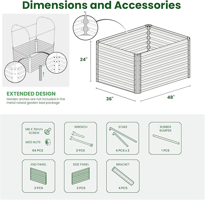 Galvanized Raised Garden Bed Box Outdoor 24 Tall Raised Garden Beds Outdoor Garden Planter Raised Beds for Gardening Outdoor Raised Metal Raised Garden Beds for Vegetables 48X36X24 Sage Green