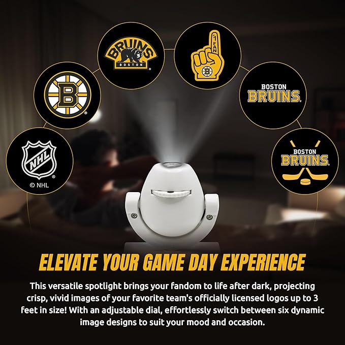 Sporticulture NHL American Hockey Boston Bruins LED Mini Spotlight Projector – 6 Team Logos Portable &amp USB Rechargeable – for Game Day Parties Dorm Rooms &amp More (No Button Batteries Required