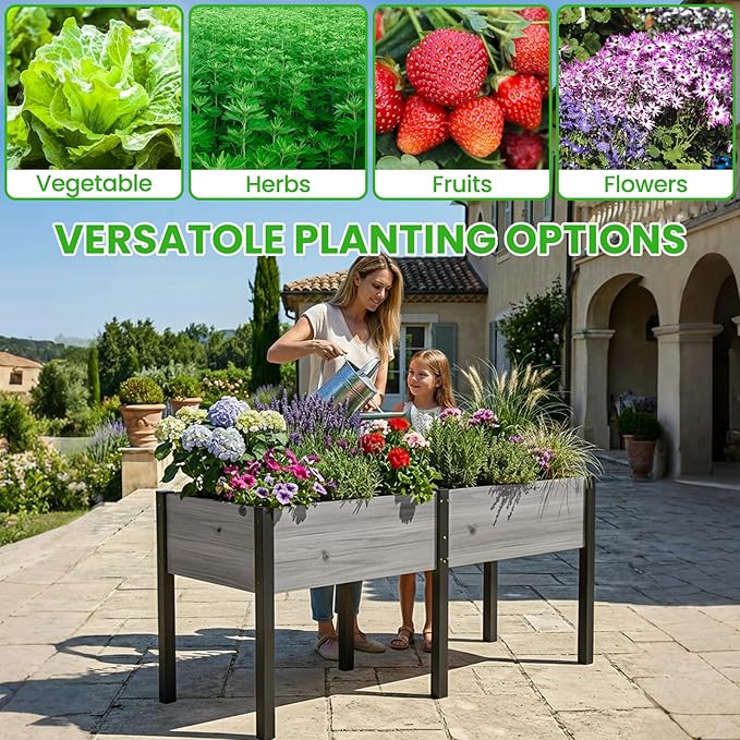 DoCred Raised Garden Bed 70.9 x 22.8 x 31.5 Large Elevated Wooden Horticulture Planter Box with Metal Legs Standing Growing Bed Planter for Gardening Balcony Backyard Patio