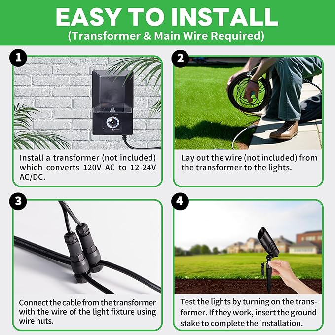 Smart LED Landscape Spotlight - 12V Waterproof Multicolor Uplights 5W 250LM App-Controlled Aluminum Black Perfect for Garden Patio Wall 6 Pack