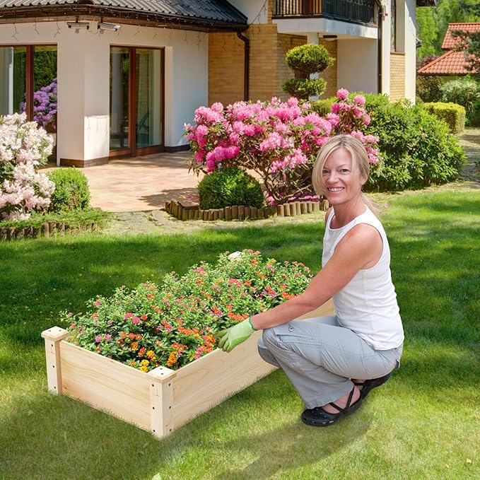 Raised Garden Beds Outdoor Wooden Raised Garden Bed Rectangular Planter Box Flower Bed Raised Bed for Gardening Vegetable &amp Herb