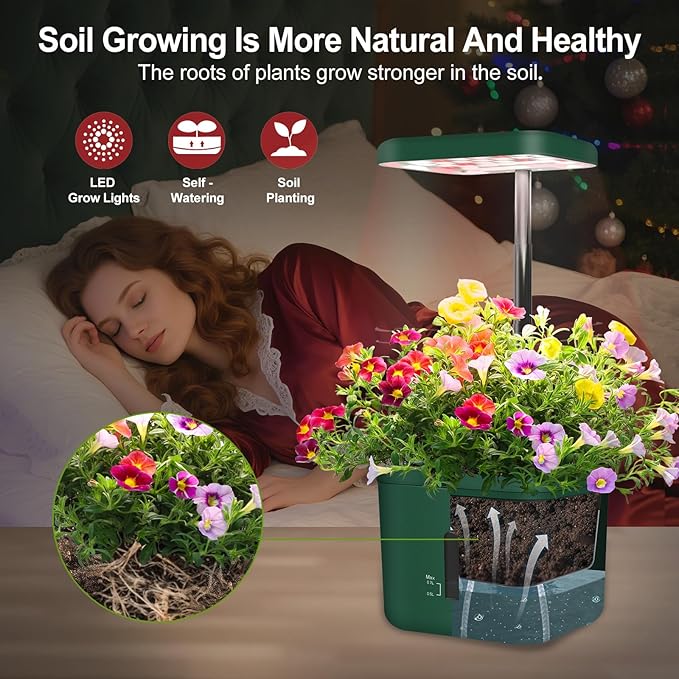 2-Pack Indoor Planting System Smart Soil Growing Kit with 17-W LED Grow Light Automatic Timed Watering Planters Gift for Friends/Women (No Seeds&ampSoil)