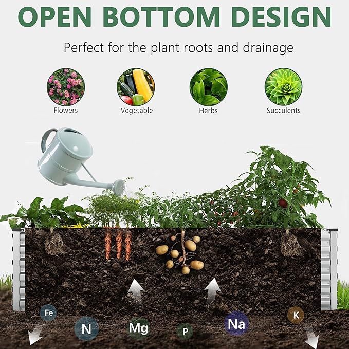 FOOWIN 2pcs 8x4x2ft Galvanized Raised Garden Bed Planter Raised Garden Boxes Outdoor Large Metal Raised Beds for Gardening Garden Bed for Vegetables Flowers Herb478 Gallon Capacity Silver