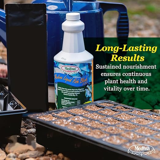 Medina Liquid Fish Blend Quart - 2-3-2 Fertilizer for GRO Bloom and Lush Gardens - Seaweed Enriched Plant Food for Vibrant Growth and Blooms - Available in 1 Qt.