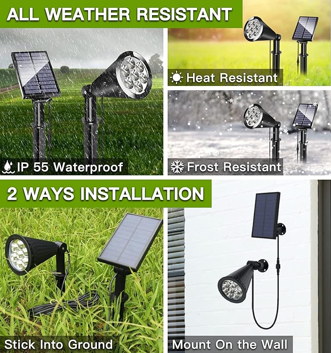 MEIHONG Solar Spot Light Outdoor Waterproof LED Landscape Lights Dusk to Dawn 2-in-1 Solar Spotlight Solar Powered Accent Lights for Garden Porch Walkway Patio (4 Pack)
