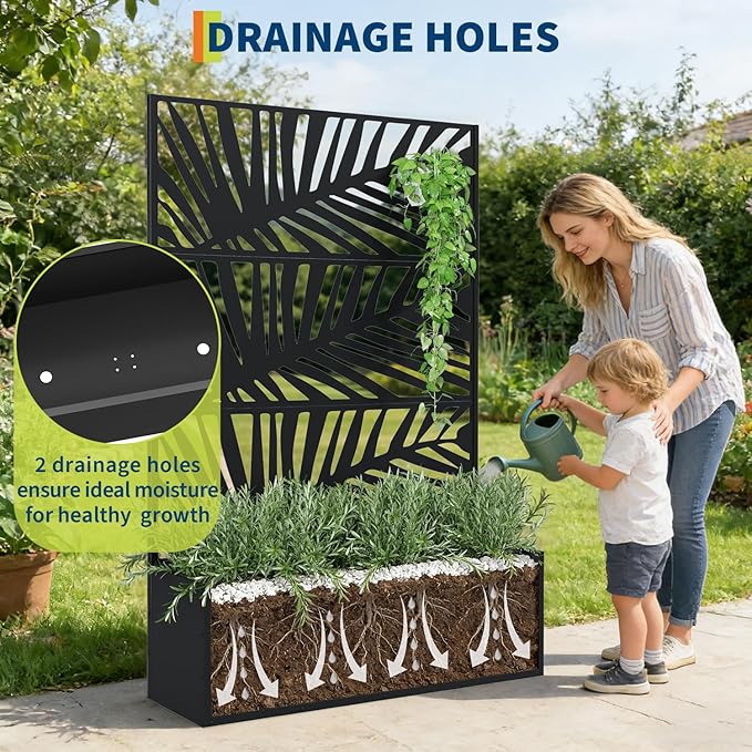 Galvanized Metal Planter Box with Trellis 47X16X71 Raised Garden Bed (with/Without Wheels) Privacy Screen for Climbing Plants Veggies &amp Vines Patio Planter with Drainage Holes 16 Deep