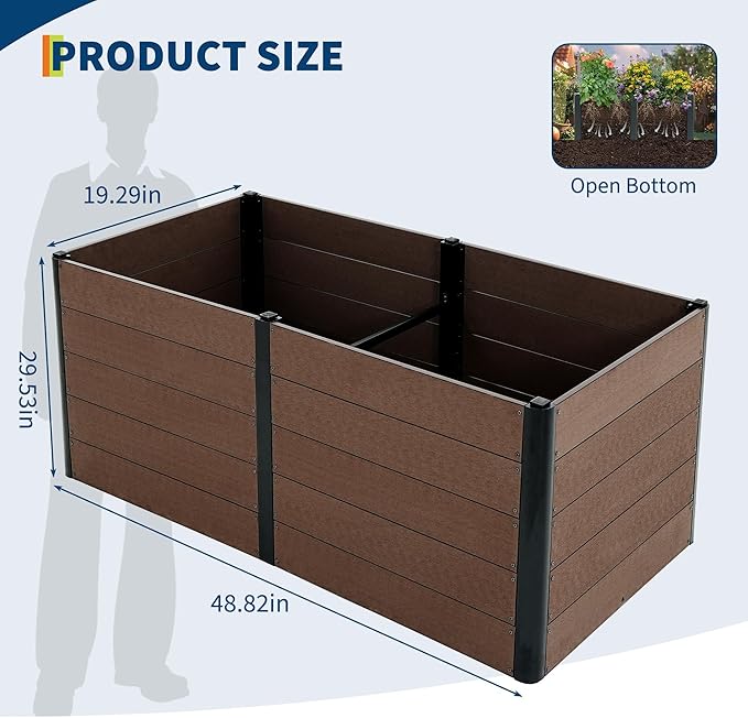 GarveeHome Wood-Look Raised Garden Bed – Large Tall Outdoor Planter Box for Vegetables Herbs Flowers – Durable Composite Deep Root Design for Patio Balcony Backyard