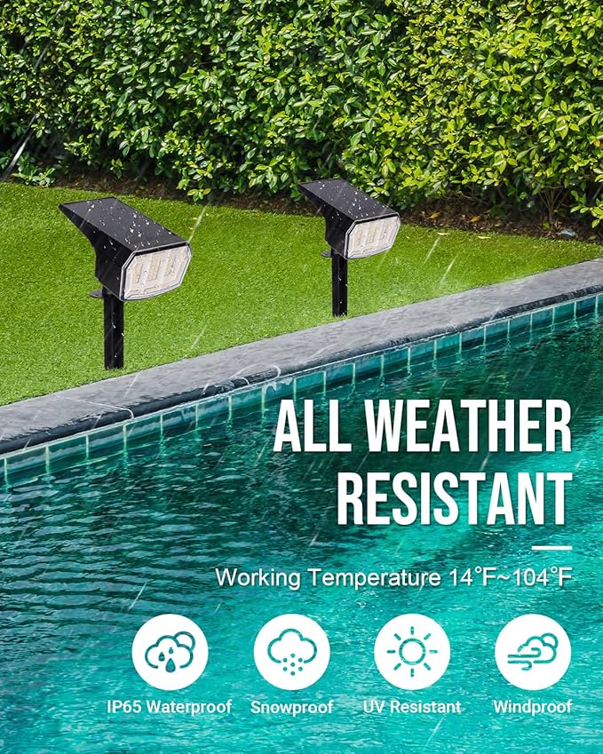 GIGALUMI Solar Spot Lights Outdoor Waterproof 6 Pack Warm White IP65 63 LED 3 Lighting Modes Spotlights for Garage Yard Garden House Pathway