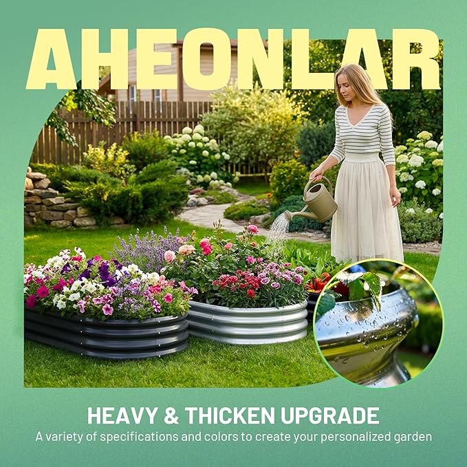 AHEONLAR 3 Pack 6×3×1ft Galvanized Raised Garden Beds Oval Durable Planter Boxes Outdoor for Vegetables Fruits Flowers and Plants Quick Assembly Black