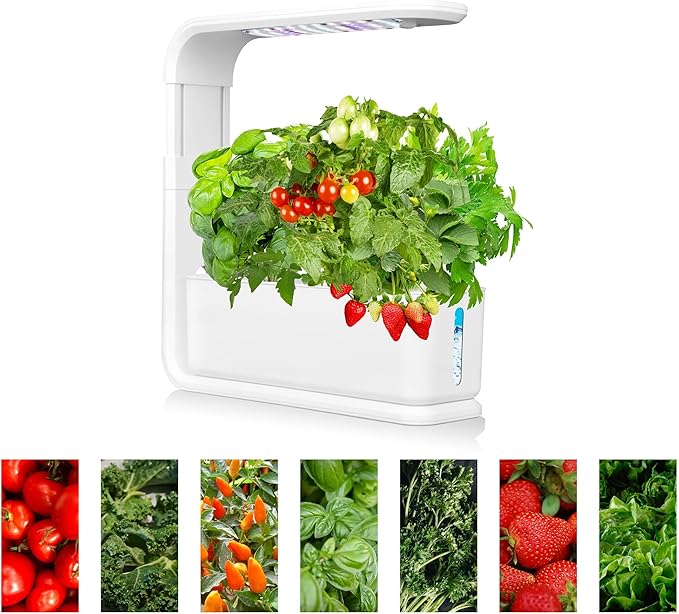 Hydroponics Growing System with LED Grow Light Adjustable Indoor Garden Kit for Herbs/Vegetables Soil-Free Smart Water Alert 3 Plant Capacity Plants Germination Kit for Home Kitchen Office (White)