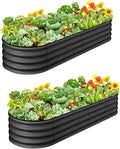 2-Pack Oval Raised Garden Bed 4.5x2x1.5FT Dark Gray Galvanized Metal for Outdoor Plants