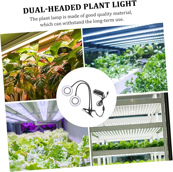 Adjustable LED Plant Light for Indoor Use Dual-Head Clip-On Grow Lamp Timer 5V Energy-Efficient Grow Light for Greenhouse and Succulent Plants