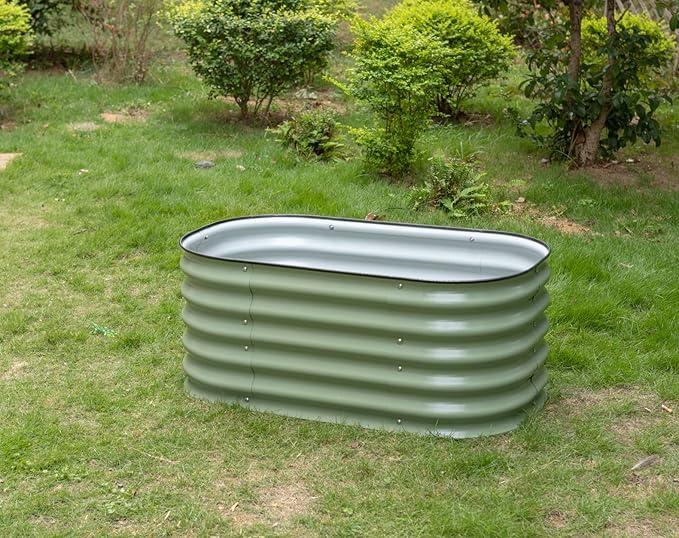 MFSTUDIO Galvanized Raised Garden Bed Kit Outdoor Planter Raised Beds Oval 17 Tall Metal Planter Box for Vegetables Flower Herbs 3.5x2x1.4FT