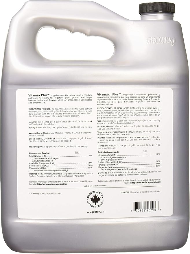 Grotek GTVMP6020 Vitamax Plus Hydroponic Nutrients 4 L Black