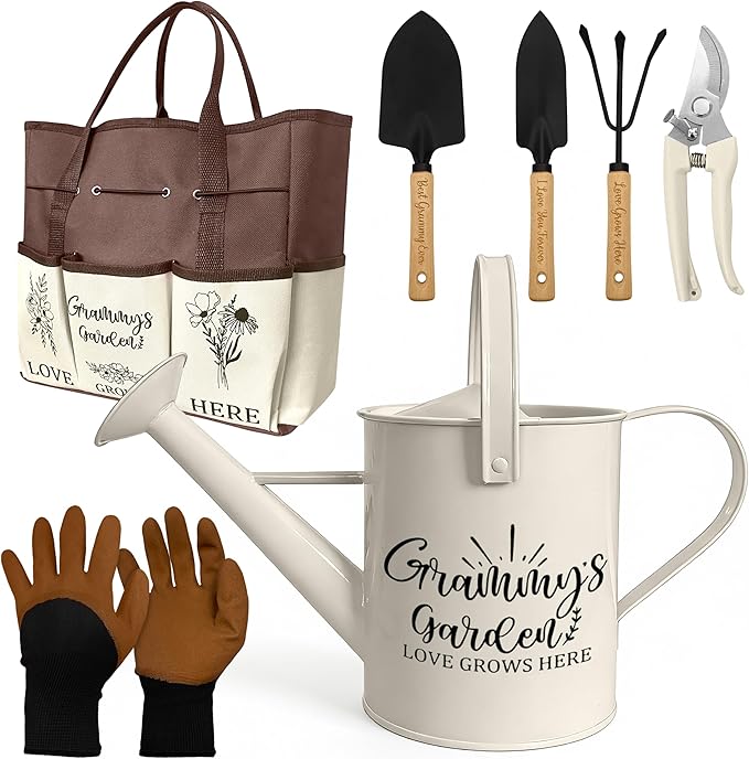 Grammy Gifts Garden Kit Gifts for Grammy Mothers Day from Grandkids Gardening Tools and Durable Garden Tools Organizer Tote Ideal Gardening Set for Women on Plant Lover Birthday Present Brown
