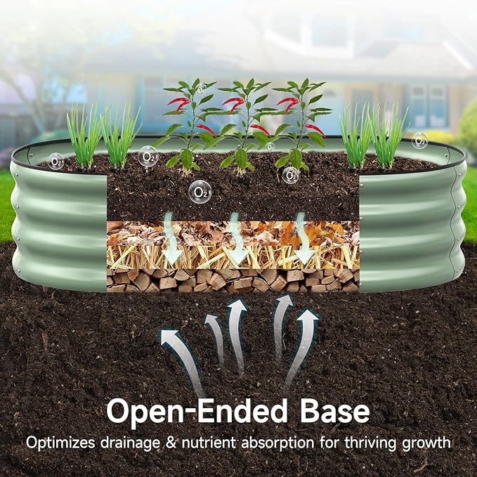 GreatBuddy Galvanized Raised Garden Bed 4×2×1 ft Outdoor Easy Assembly Planter Raised Beds Garden Boxes for Vegetables Fruits Flower Herb Anti-Rust&amp Weather-Resistant Oval Green