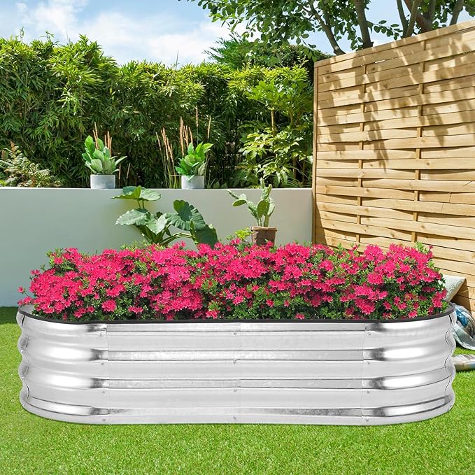 2 Pcs Raised Garden BedGalvanized Raised 4.5x2x1Ft Planter Boxes Outdoor with Easy Assembly Large Garden Bed for Vegetables Fruits Flowers Silver