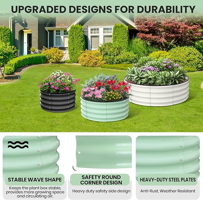 Plant Bed - Raised Garden BoxPlanter Box Garden Boxand Round Raised Garden Bed.3 * 3 * 1FT.White