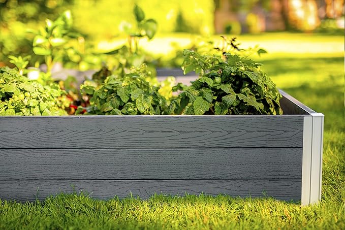 Vita Urbana 4 Foot x 4 Foot x 11 inch Embossed Vinyl Modular Garden Bed Slate Gray Grey Woodgrain PVC BPA and Pthalate Free VT17600
