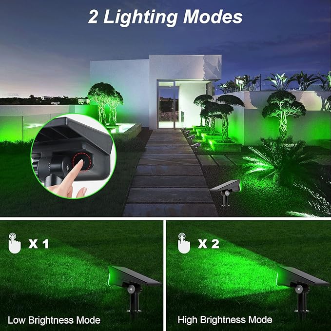 Outdoor Solar Landscape Spotlight 2 Lighting Modes with High and Low Brightness Green &amp RGB LED Adjustable