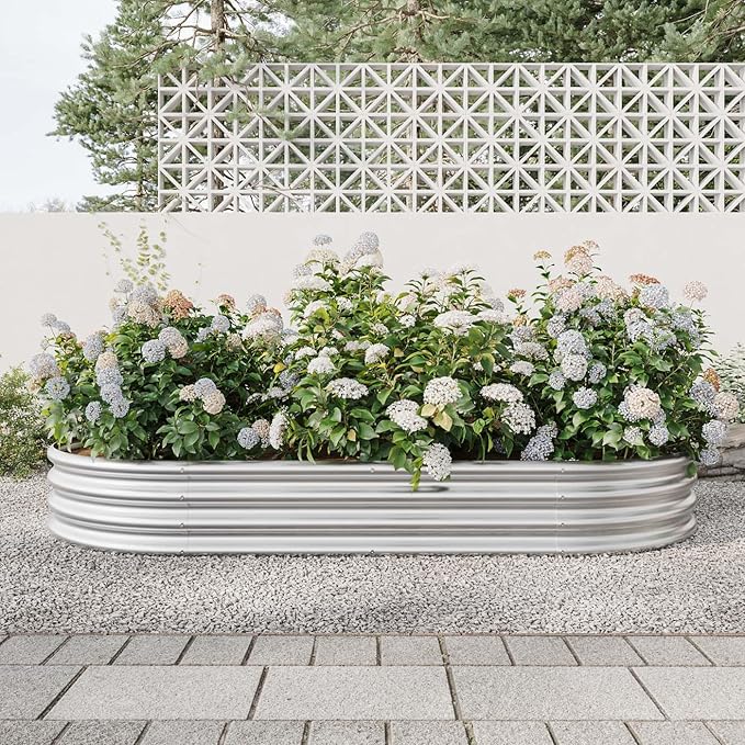 4x2x1ft Heavy Duty Metal Raised Garde Bed Kit Oval Large Metal Planter Boxes for Vegetables/Herbs/Flowers Galvanized Planter Raised Garden Beds for Outdoor with Reinforced Edges (1Pcs 4x2x1ft)