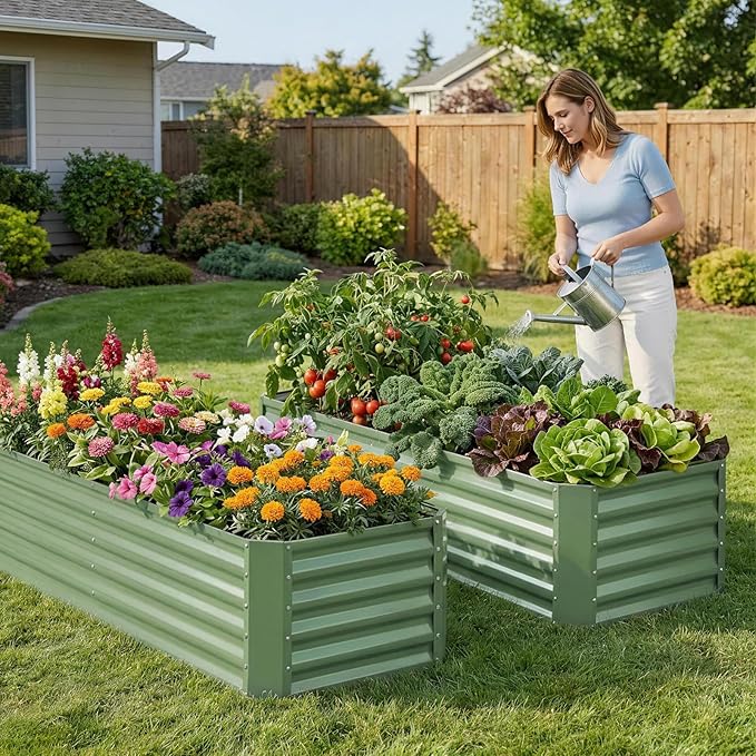 ZORMY 6×2×1.4ft Galvanized Raised Garden Bed Kit Metal Planter Boxes Outdoor High Raised Beds for Vegetables Fruits and Flowers - LotusGreen