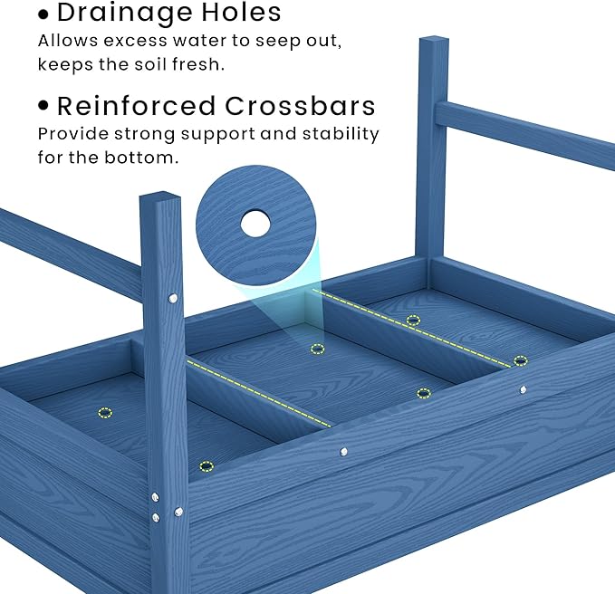 HDPE Raised Garden Planting Bed with LegsGarden Boxes Outdoor Raised with Drainage Hole Rot-ResistantRaised Beds for Gardening for Backyard Patio Balcony 300 lb Capacity (Navy)