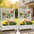 YITAHOME 43.3x17.7x61 in Planter Boxes Outdoor with Trellis 2pcs Resin Raised Garden Bed with Wheels &amp Drain Plug for Climbing Plants White