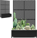 Large Metal Raised Garden Beds with Privacy Screen Standing Planter Box with Trellis &amp Wheels for Outdoor Climbing Plants Garden Boxes with Drainage Holes for Patio (47L Black Parallel)