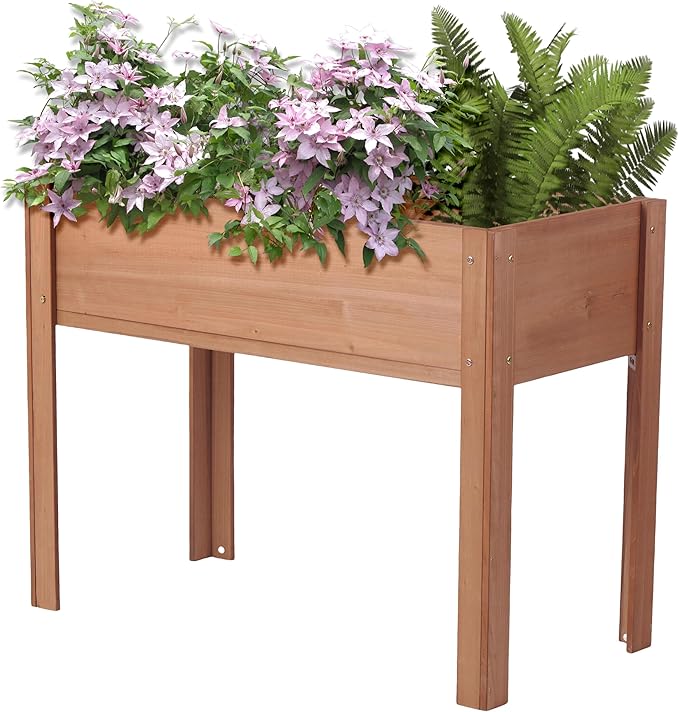 48x20x31 Inch Wooden Raised Garden Bed with Legs Raised Planter Box Elevated Garden Beds Outdoor Raised Flower Bed for Patio Deck Balcony Coffee