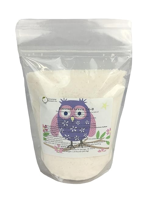Greenway Biotech Inc. Hydroponics Bloom Booster Fertilizer for Blooming Stages- Blossom Green 2-6-8 Contains 2% Nitrogen 6% Potassium 8% Phosphorus Ideal for Plants Flower- 1.87 Pounds