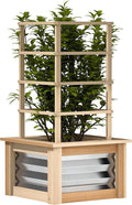 Outsunny Raised Garden Bed with Trellis Wooden Planter Box with Galvanized Steel Sides Raised Flower Bed for Climbing Plants Flowers Fruits and Vegetables Natural Wood