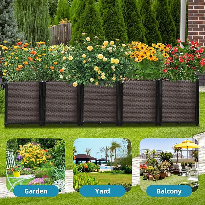 Large Raised Planter Box Outdoor Self Watering 78.7x15.7x19.7 Deep Raised Garden Bed - Elevated Garden Box with Drainage Plug Rectangular Garden Planter Perfect for Patio Balcony Deck