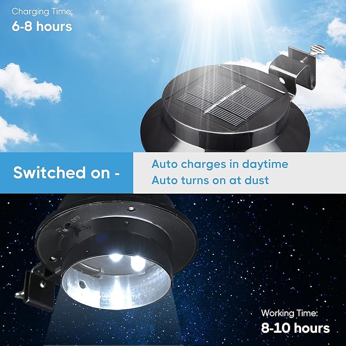 Yescom Solar Gutter Light Outdoor Waterproof 3 LED Deck Fence Lights with Bracket Wall Garden Stair Yard Black 6Pcs
