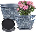 Outdoor Flower Pots for Plants Set of 3 Pack 11 Inch Planter Pot Large Plastic Plant Pots Indoor Plants with Drainage Holes &amp Trays Modern Decorative Garden Containers Sets for House(Blue)