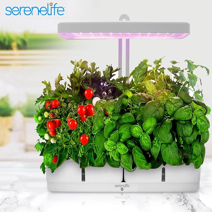 SereneLife Hydroponic Herb Garden Kit – 8 Seed Pods Included Indoor Garden with Full-Spectrum Grow Light Adjustable Height and Smart Hydroponic System