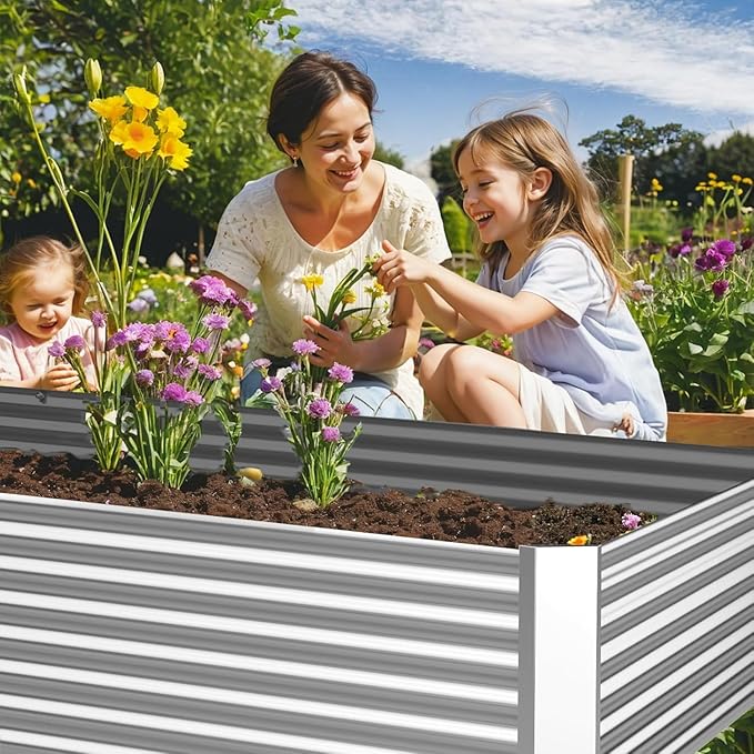 FRIZIONE 3pcs 4x2ft Galvanized Raised Garden Bed OutdoorAbove Ground Garden Bed for VegetableMetal Raised Beds for FlowerSteel Raised Beds for Gardening