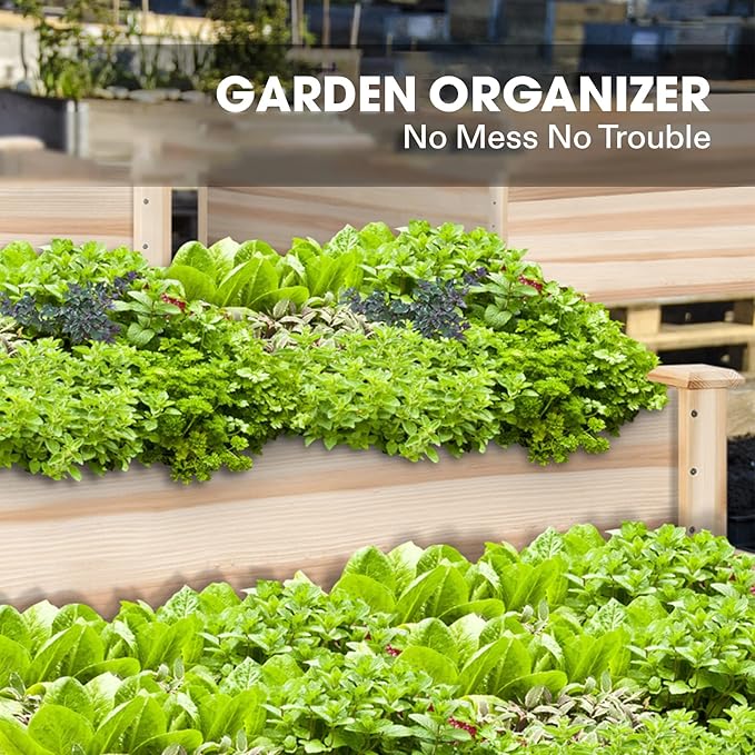 VIVOSUN 3-Tier Wooden Raised Garden Bed 48 x 48 x 21 Inches Outdoor Wood Planter Kit for Plants Herbs and Vegetables for Garden Patio Balcony Backyard and Outdoors