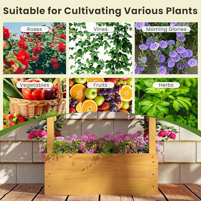S AFSTAR Wooden Raised Garden Bed with Trellis 60 Elevated Planter Box with Hanging Roof &amp Open-Ended Base for Climbing Vine Flower Herb Vegetable Outdoor Plant Container for Patio &amp Yard
